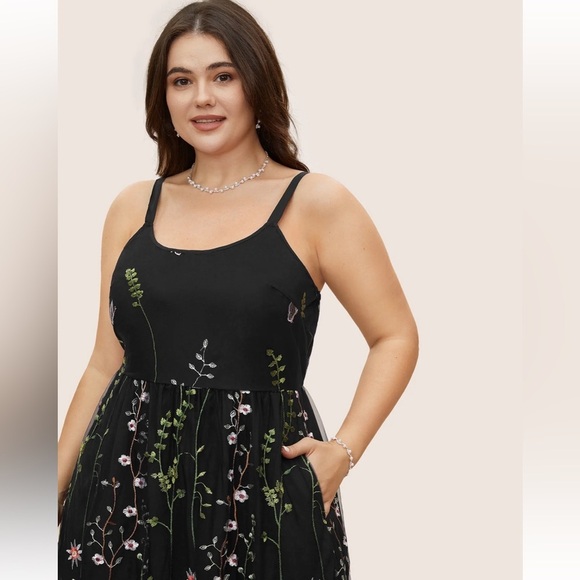 BloomChic Plus Size U Neck Floral Embroidered Mesh Cami Dress - Picture 2 of 5